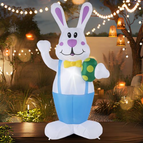 6.2FT Luminous LED Cartoon Easter Inflatable Rabbit Easter 4FT Inflatable Bunny Outdoor Decorations, Blow Up LED Lighted Giant Rabbit With Egg, Holida