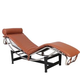 Mid-century Modern Le-corbusier LC-4 Chaise Lounge Chair Recliner Genuine Leather (Color: Light Brown)
